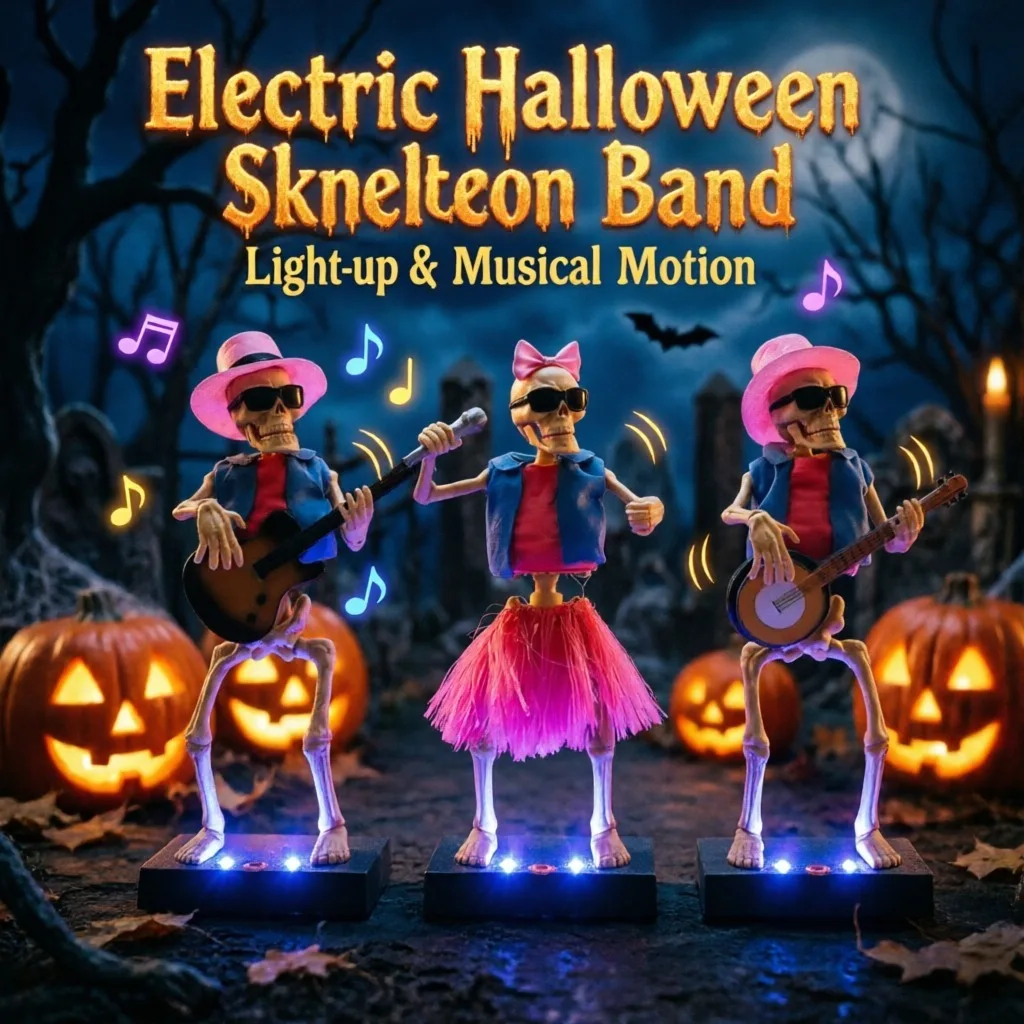 LED Glowing Musical Dancing Skeleton, Band Toy Light Up Halloween, Figure Electric Music Doll Party, Decoration Gift Kids Adults