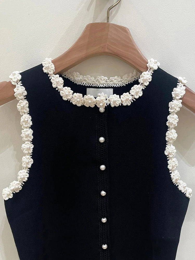 

Вязаный жилет и юбка ручной работы с цветочным принтом, комплект элитных женских летних модных ансамблей, круглый Ne Long Sve из полиэфирного волокна