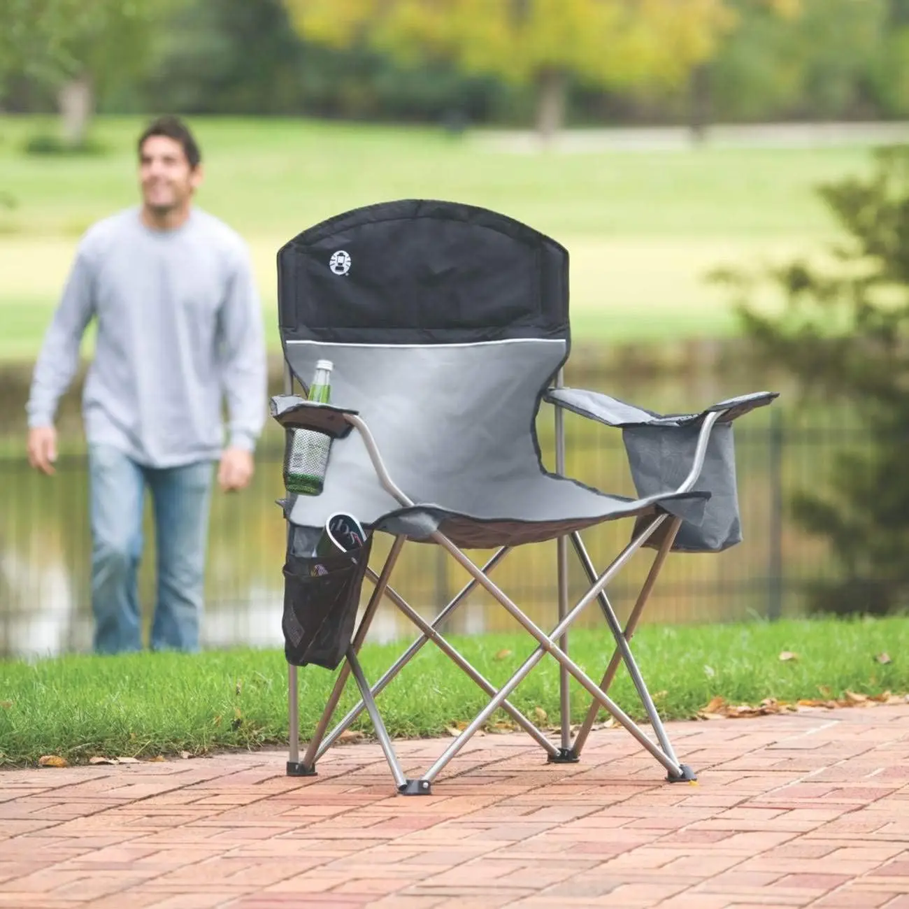 Oversized Black Camping Lawn Chairs + Cooler, 2-Pack | 2000020256