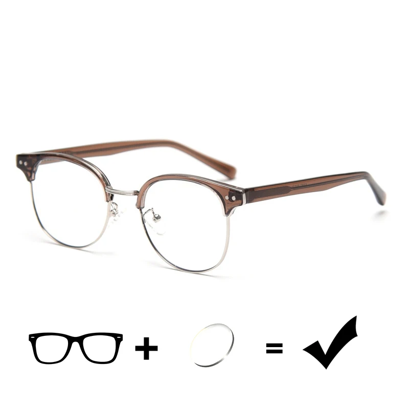 

Circular Half Frame Glasses Progressive Multifocal Glasses Fashion Retro Alloy Prescription Eyewear Myopia Women's Men's Lenses