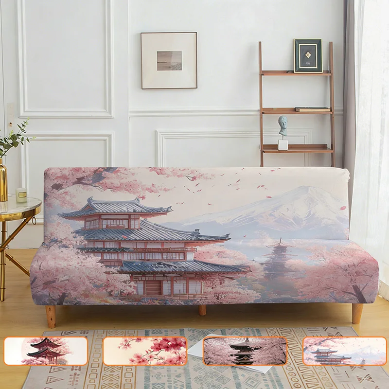 Armrest-free elastic sofa bed cover, healing beautiful landscape pattern, dustproof machine washable sofa bed cover