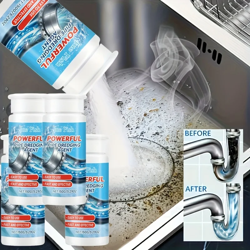 

4pcs Set - Pipe Unclogging Agent - Quickly Dissolves Hair, Grease And Stains, Removes Odors And Dirt, Suitable for Kitchen, Bathroom And Floor Drain Pipe Blockages, Quick Repair And Maintenance -150g Per Piece