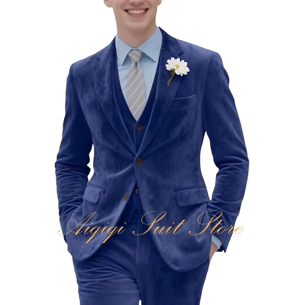 

Men's Velvet Suits Slim Fit Peak Lapel Tuxedo 3 Piece Satin Blazer Vest Pants Set Prom Wedding Party Banquet Men Suits