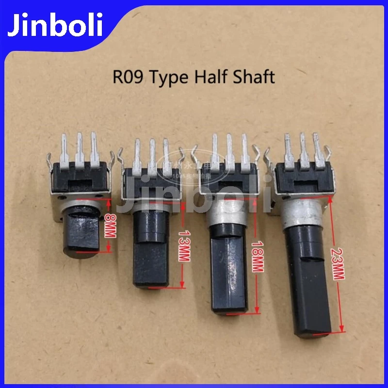 10PCS RV09 Type Single Vertical Potentiometer 3Pin B1K B2K B5K B10K B20K B50K B100K B200K B500K Adjustable Resistance Half Shaft