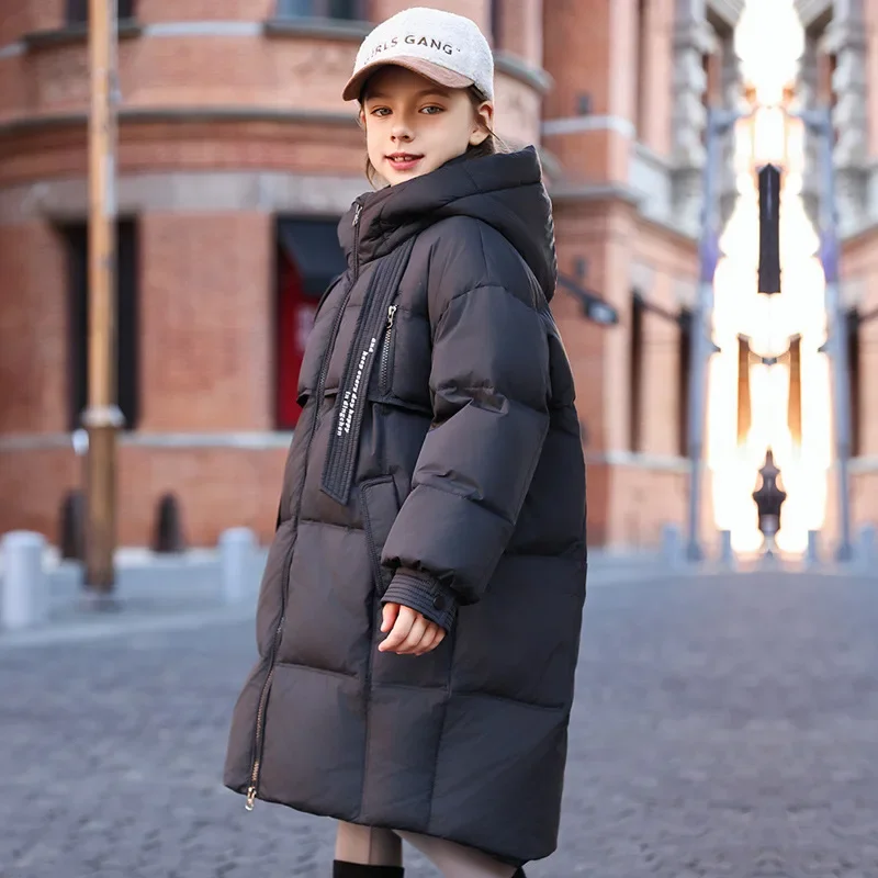 Winter Children's New Girls' Thickened Down Jackets Medium and Long Over The Knee Medium and Large Children's Clothing