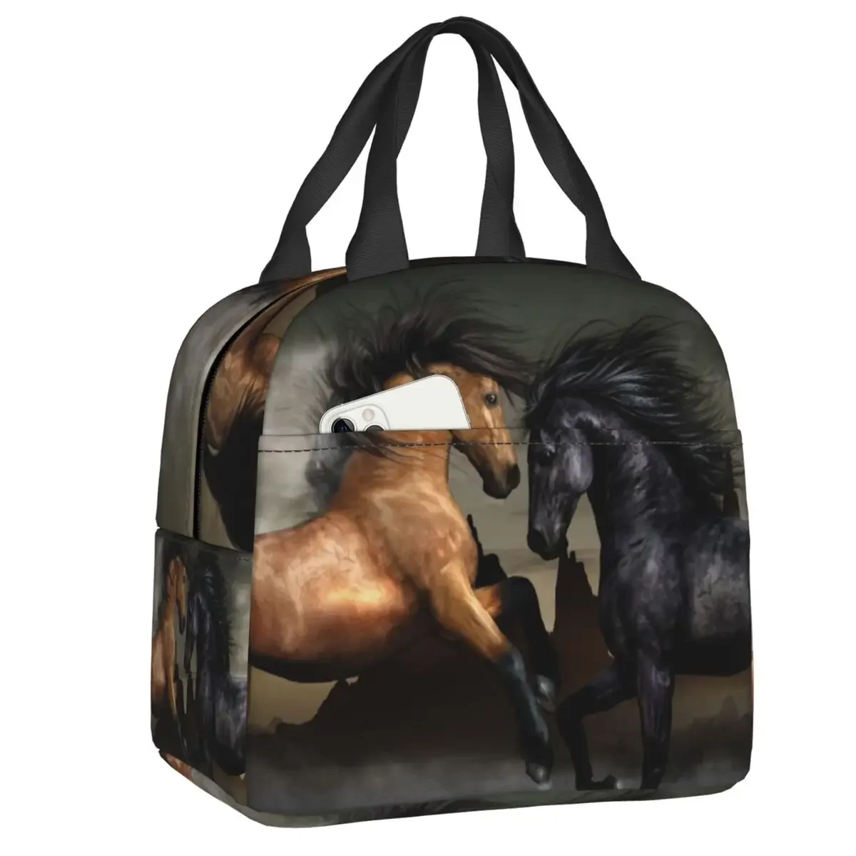 

Funny Horse Insulated Lunch Tote Bag for Women Children Portable Cooler Thermal Lunch Box Picnic Food Container Bags