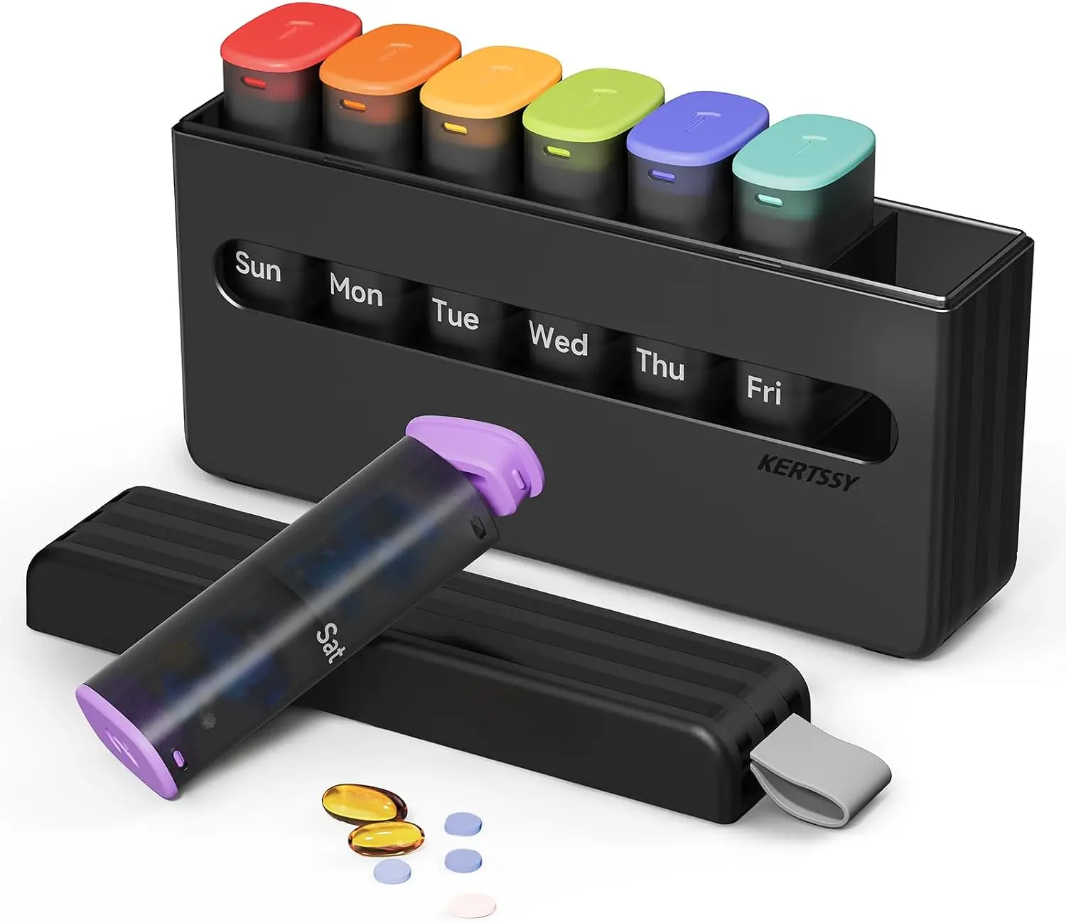 Weekly Pill Organizer 2 Times a Day - Am Pm Pill Box 7 Day, Large Twice Medicine Pill Case for Daily Medication, Vitamins, Fish Oils, Supplements Portable Week Pill Holder Container, Translucent Black