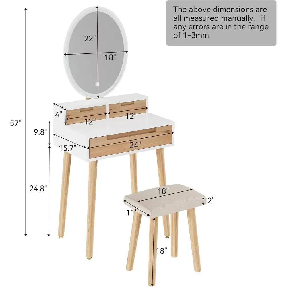 YOURLITE Small Makeup Vanity Desk with Mirror and Lights | Compact Vanity, 3 Lighting es, Adjustable Brightn, 3 Ders, Cushioned view 6