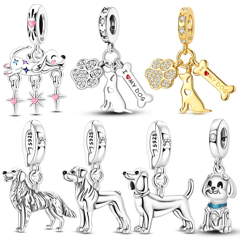 

Hot Sale Cute Dog Shape Dangle Charm Beads Fits 3mm Bracelet Bangle Necklace For Women Pendant Luxury DIY Jewelry Making Gifts
