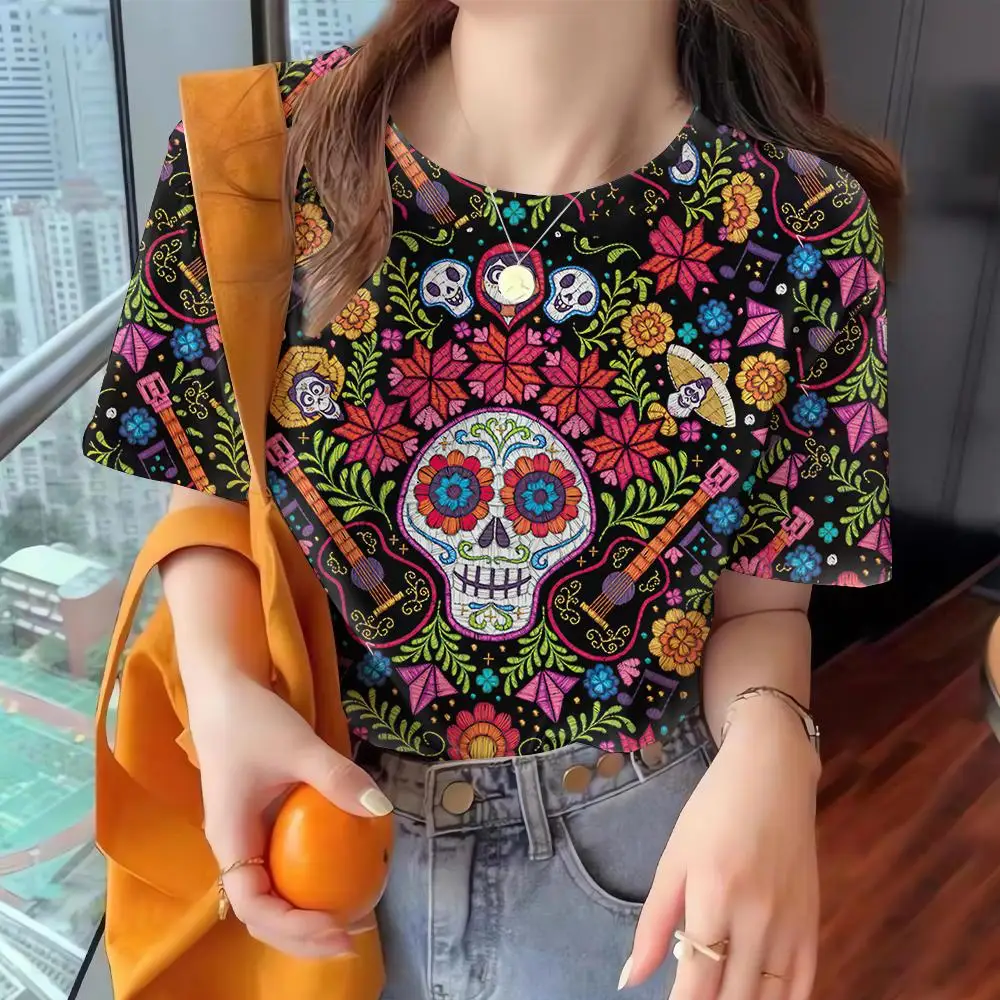 T Shirt For Women Skulls T-Shirt Women\'s Shirt Fashion Short Sleeve New Casual Top Tee Ladies Girl Clothing O Neck Clothing