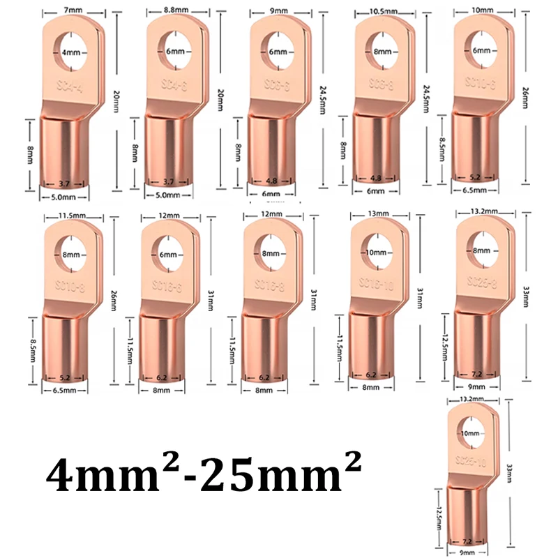 Cltgxdd 5-10 Stück Kupfer-Ringkabelverbinder, blankes Kabel, elektrische Crimpklemme SC4-6 SC6-6 SC6-8 SC10-6 SC16-6 SC16-8 SC25-8 – Detail 3