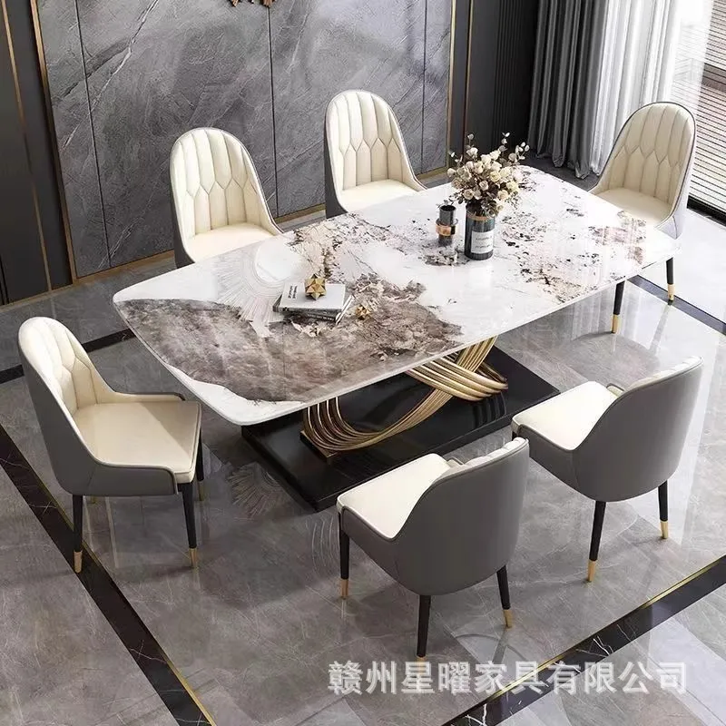 Rock slab dining table and chair combination household size apartment new rectangular dining table