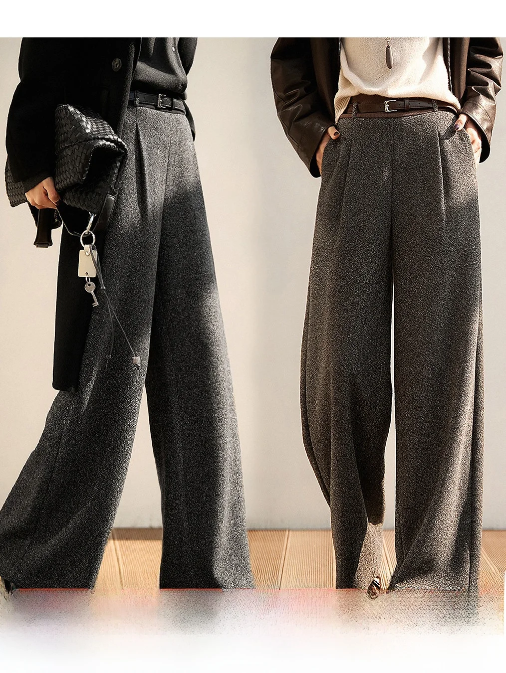 

Faionable Acetate Wool Wide Leg Pants Loose Straight Casual High Waist Women's New Sle Commute Warm Straight Cut Trousers