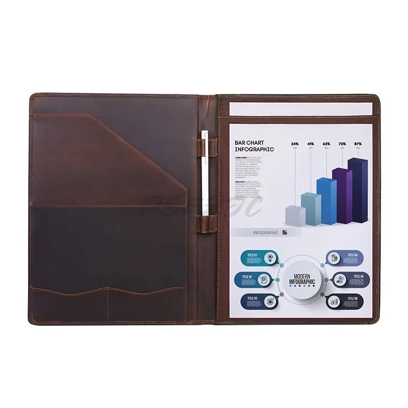 A4 Top Layer Cowhide Loose Leaf Notebook Fashionable and Business Multifunctional with Pen Holder Desktop Storage Leather Folder