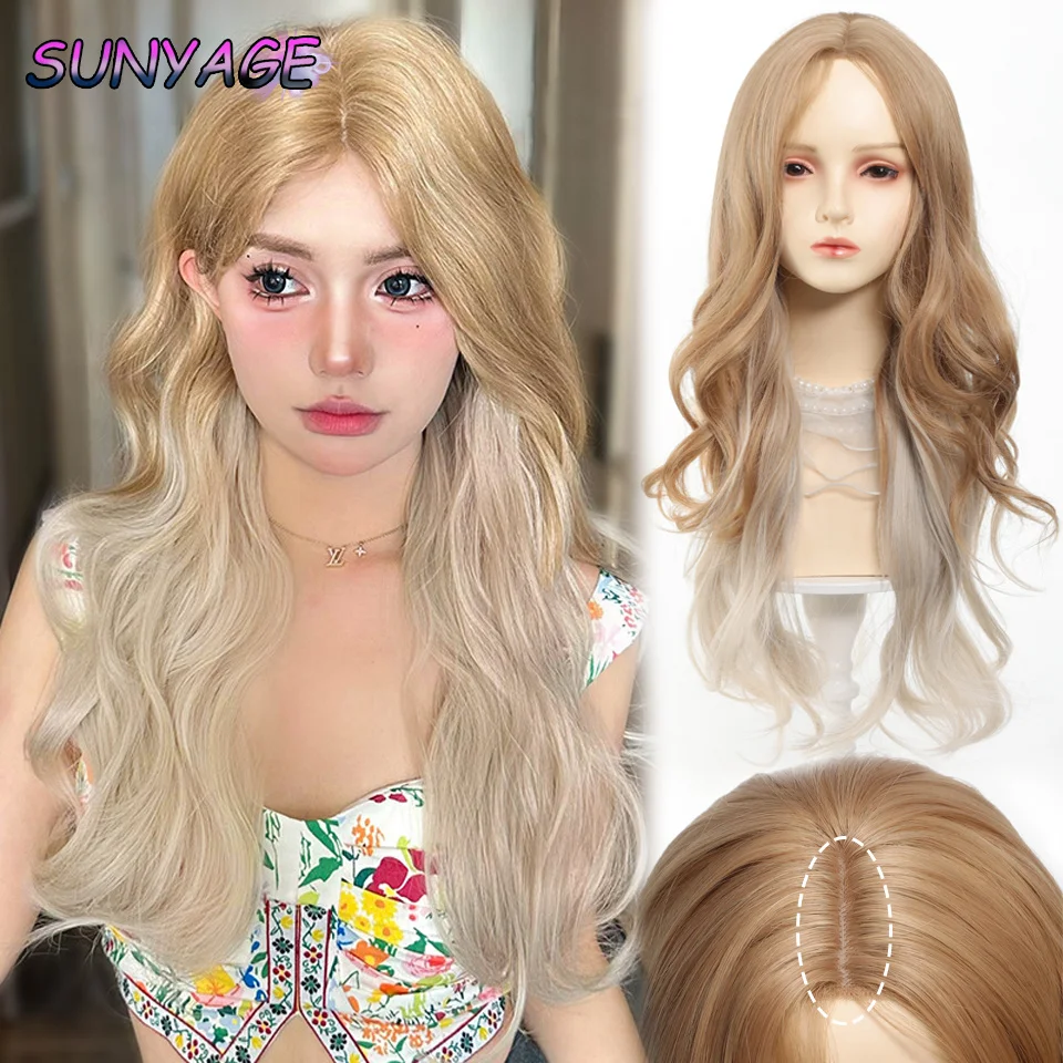 SUNYAGE water ripple Gradient Color Wig gold gradient goldGold Women's Party Wig Highlight Dyed Wavy Curly Hair Daily Wig