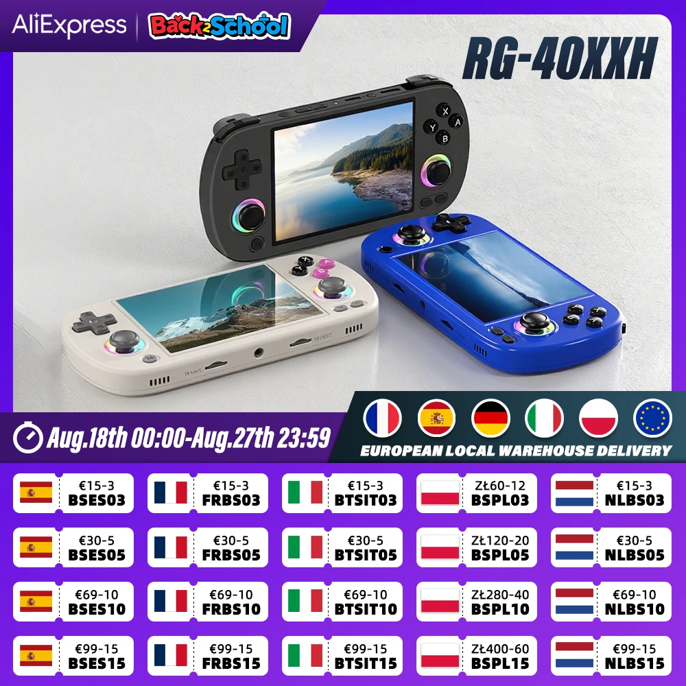 ANBERNIC RG40XX H Console di gioco portatile Schermo da 4 '' Sistema Linux Joystick Effetto di illuminazione RGB Lettore video RG40XXH Console Trimui