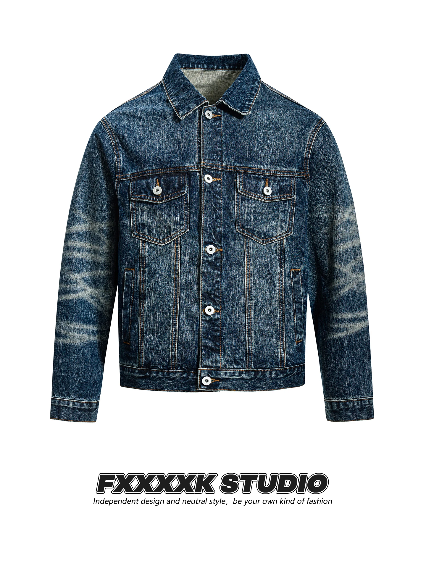 

FXK Original High Street Open Cardigan Collar Denim Jaet Men's Loose Fit Retro Sle Workwear Jaet Cotton Long Sve