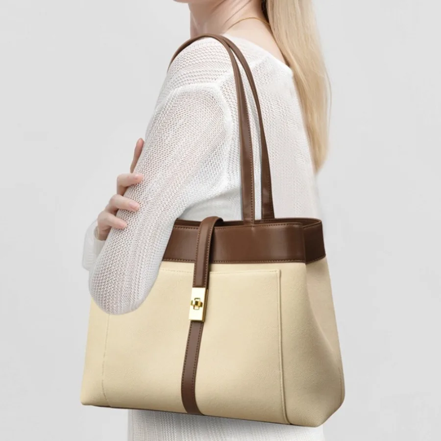 

New fashionable retro high-end tote bag versatile casual handbag, color-blocking elegant commuting single-shoulder women's bags