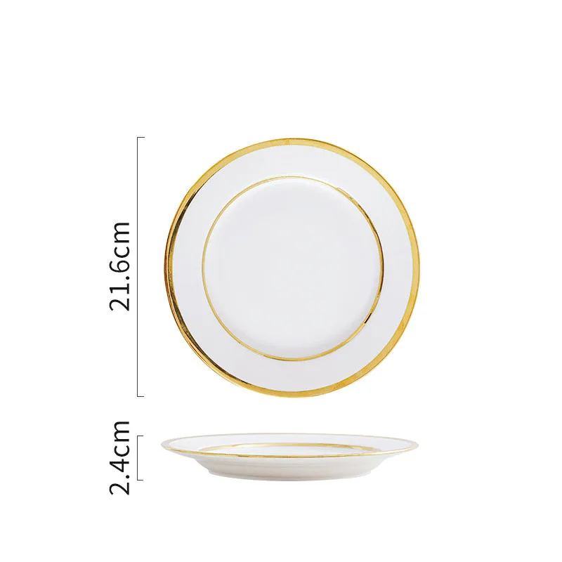 European Ceramic Plate Set Gold Stroke Decor Living Room Dinner Set Plates and Dishes Creative Western Restaurant Steak Dish