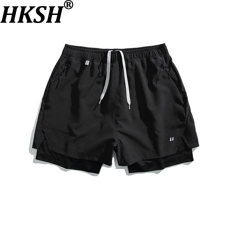 

HKSH Summer New Men Fake Two-Pieces Contrast Color Breathable Quick-Dry Sports Outdoor Trendy Pockets Chic Casual Shorts HK15670