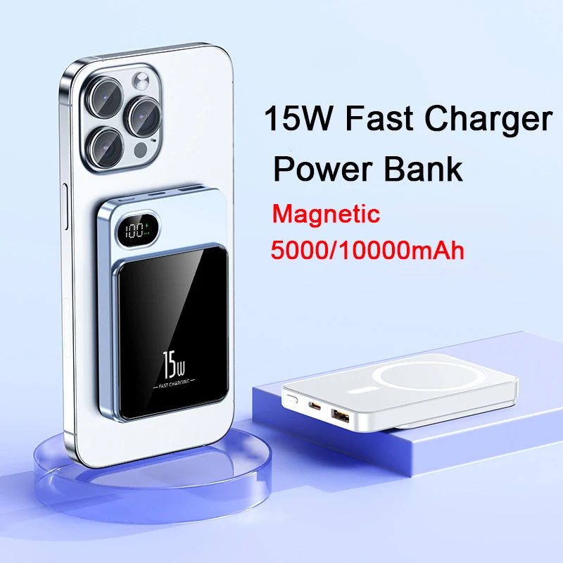 10000mAh Portable Wireless Charger 15W Fast Charger External Magnetic Battery Pack Power Bank For iPhone 15 14 13 12 Pro Max