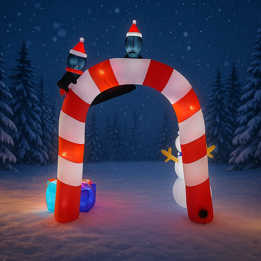 7.87FT لعبة قابلة للنفخ LED عيد الميلاد قوس ثلج البطريق هدية عيد الميلاد المورد لساحة ديكور المنزل حلية هدية احتفالية
