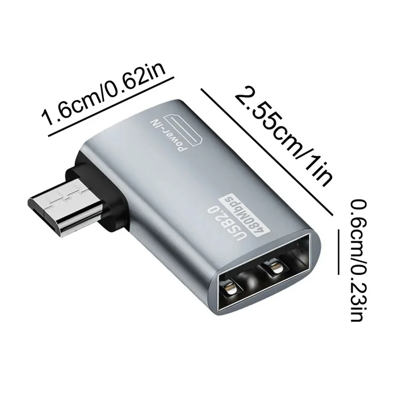 Left & Right Angle Micro USB Male to USB Female Adapter - OTG with Power Supply Function，Snug Fit for TV 4K/Tablet/TV