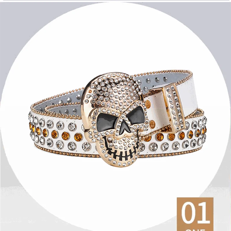 Halloween Skull Buckle Rhinestones Male Female Hip-Hop Punk Style Belt Personality Fashion All-Match Belt Ladies Diamond Belt