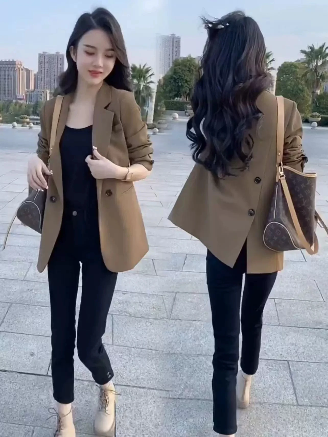 

Fashionable Casual Women's Suit Jacket with Back Slit Spring Autumn New Style Loose Fit Small Size Westwear Top
