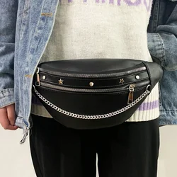 Cross body bag for women 2024 new PU waist bag, punk chain rivet chest bag, fashionable and trendy women's bag