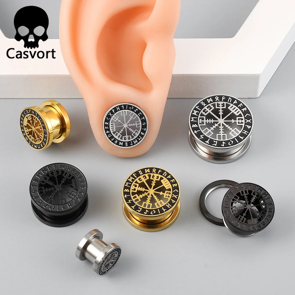 

Casvort 10PCS Rune Gauges Ear Tunnels Plugs Piercing Expander Stretchers Stainless Steel Fashion Body Piercing Jewelry Earrings