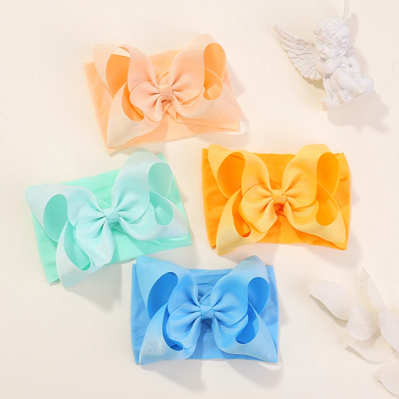 Large Ribbon Bows Baby Headband Girls Wide Nylon Turban Newborn Bow Headwrap Super Soft Infant Hair Band Baby Hair Accessories