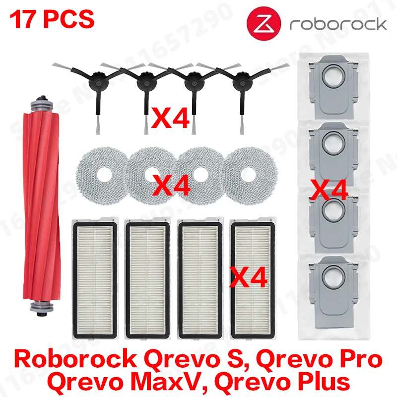 Roborock Qrevo S, Qrevo Pro, Qrevo MaxV, Qrevo Plus onderdelen: hoofdrol, zijborstel, filter, dweilpad, doek, stofzak