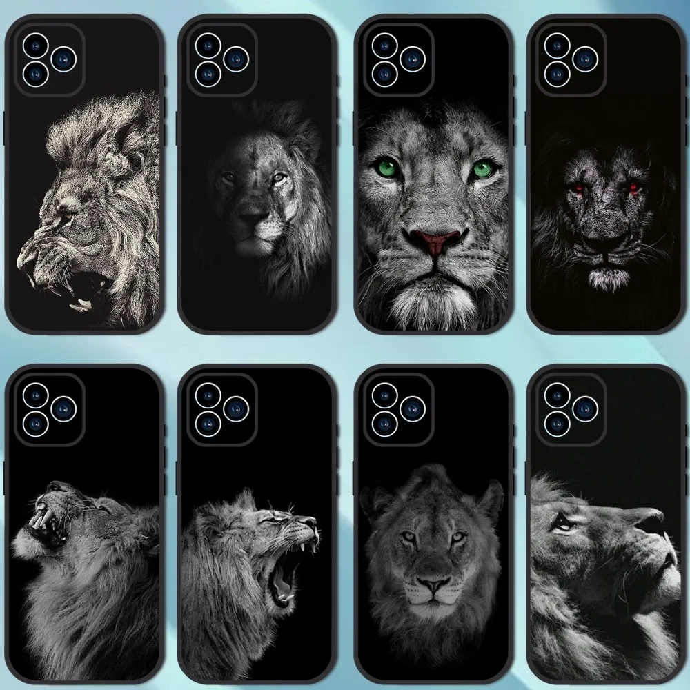 Gray Black Lions Animal Phone Case For iPhone 13 12 11 14 15 Pro XS Max XR X 8 7 6S 6 Plus SE 2020 Soft Back case