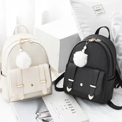 Women's Mini Backpack Luxury PU Leather Backpack Cute Graceful Bagpack Small School Bags for Girls with Ball Pendant