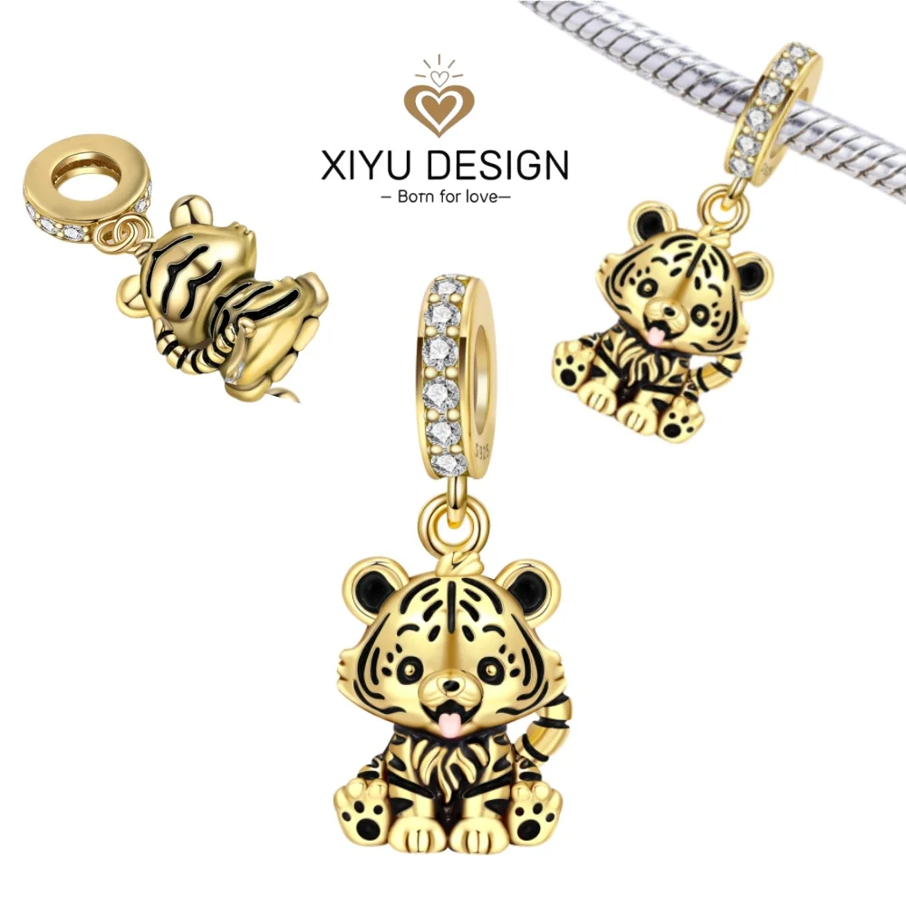 

925 Sterling Silver Cute Little Tiger Animal Pendants Bracelet Charms Fit DIY Bracelets Necklace Women Jewelry Birthday Gifts