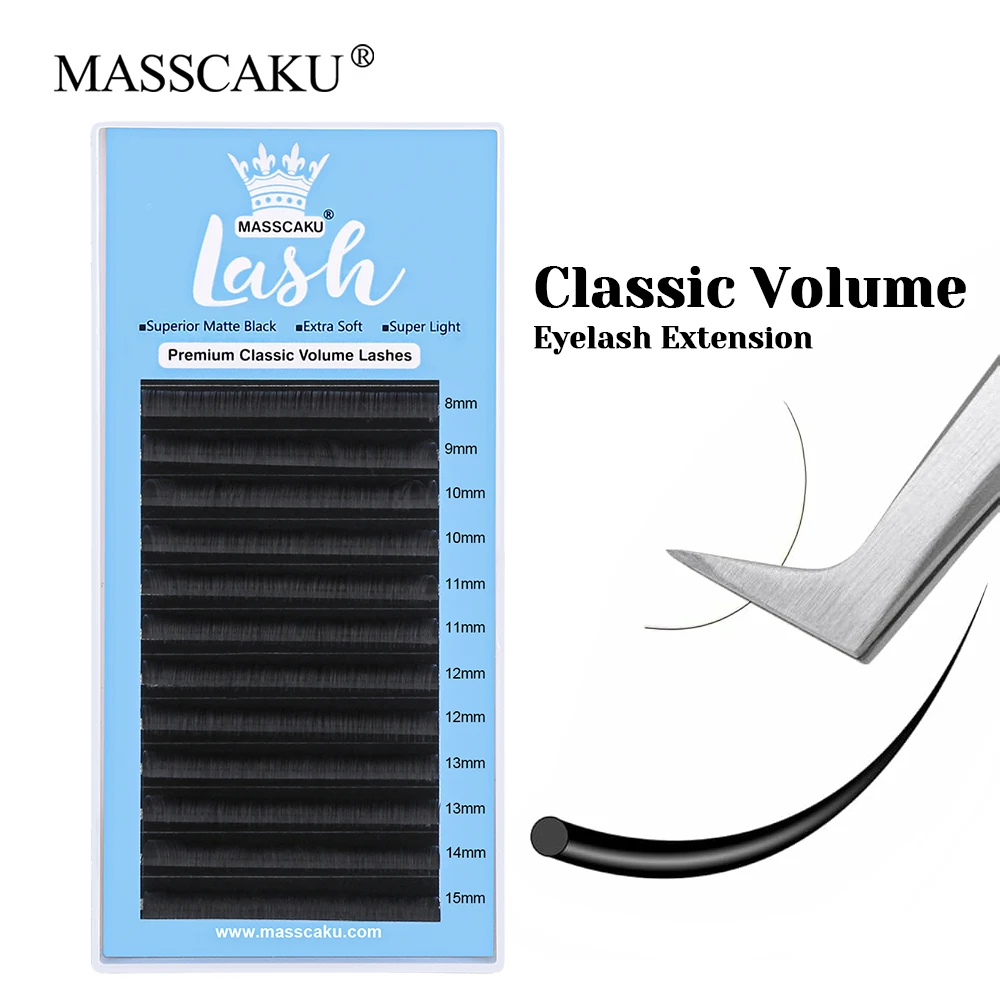 

High Quality MASSCAKU 0.05/0.07/0.10/0.15mm Thickness Cashmere Regular Lash Individual Matte Dark Black Faux Mink Volume Lashes