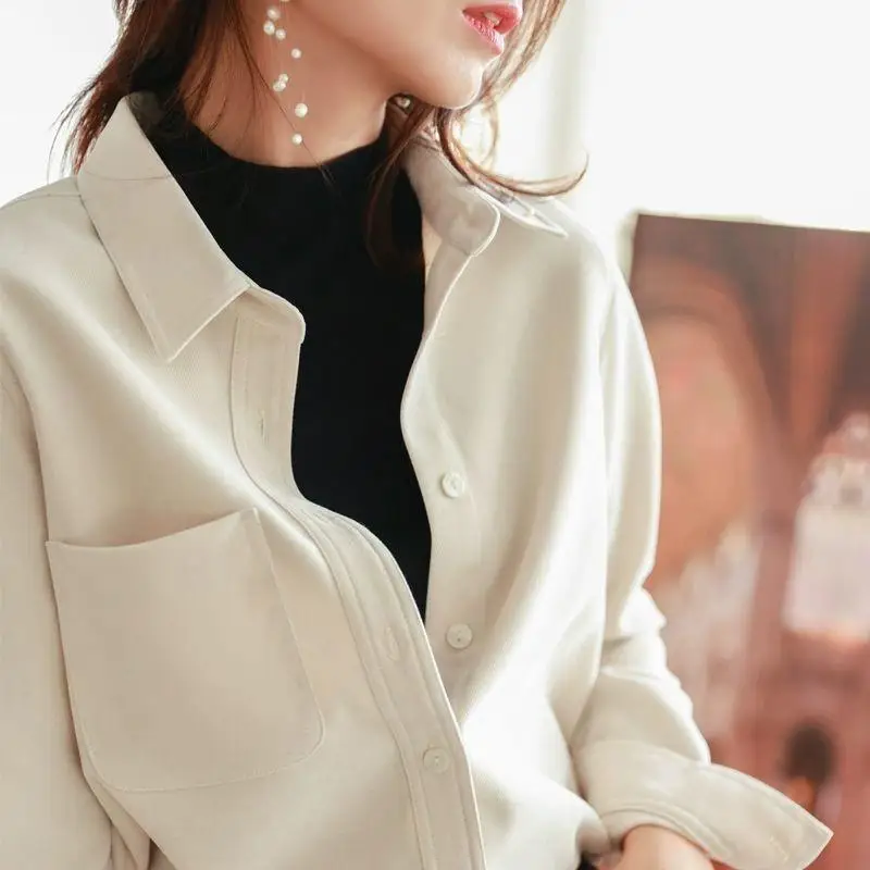 2024 New Long Sleeve Shirt Woman Top Female Autumn Winter Trend Leisure Layer Sanding Corduroy Grace Office Lady Simplicity Sven