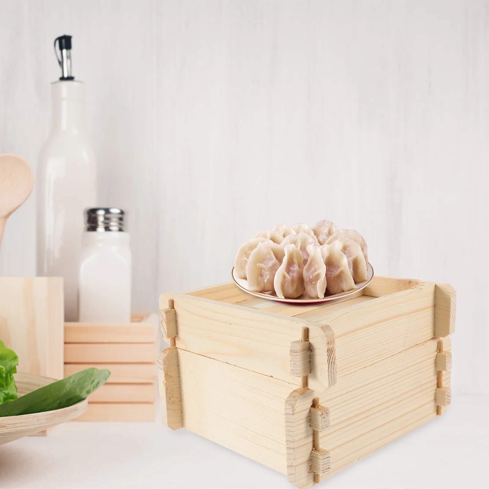

1Set Kitchen Wooden Steamer Basket Square Natural Food Steamer for Dumplings Buns Fish Chinese Cooking Tool with Lid