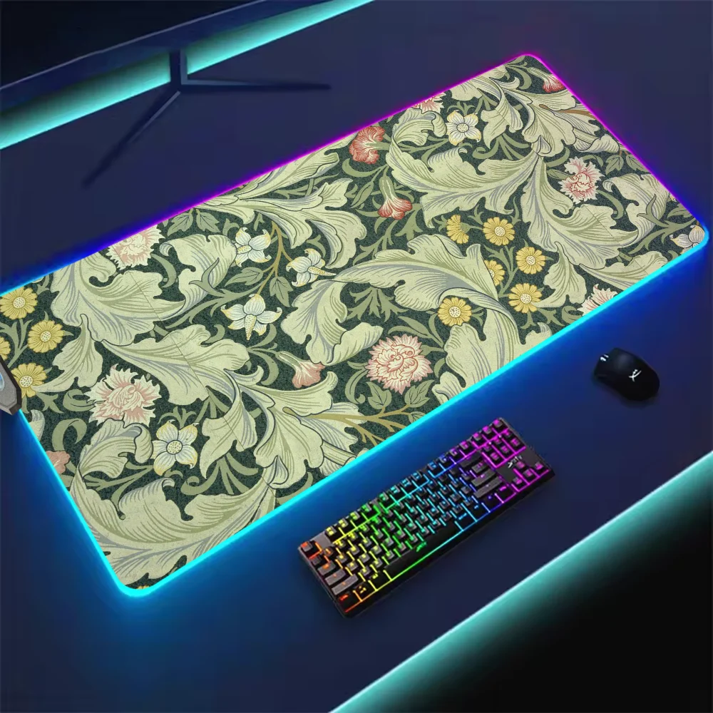 Art W-William Morris Luxury S Mouse Pad RGB LED Light Non-Slip Rubber Base Waterproof Office PC Home Best Price Desk-Mat USB Lar