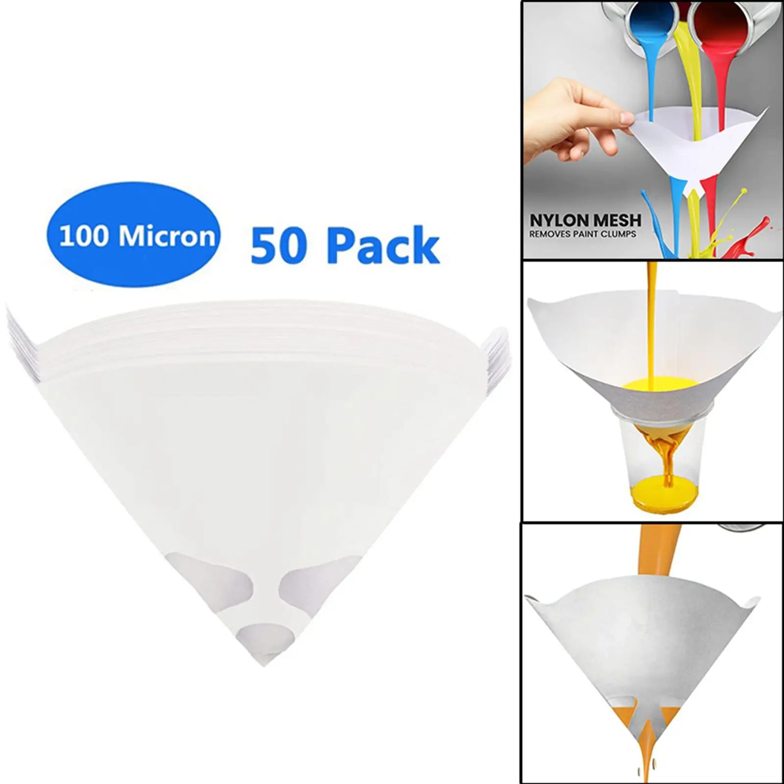 50Pack Set Cone Funnel Paint Cone Strainer for Automotive 3D Printing Resin