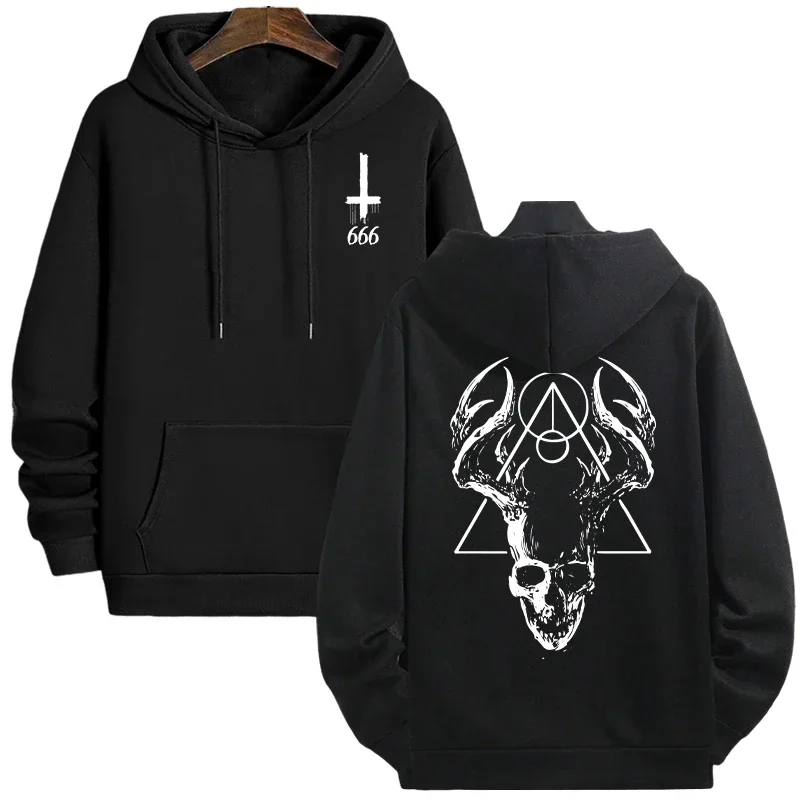 Gothic-Kapuzenpullover für Herren, Satanic-Horror-Druck, Pullover, 666, Nummer, Street Wear, 2025, trendiges Herbst-Winter-warmes, lässiges Sweatshirt