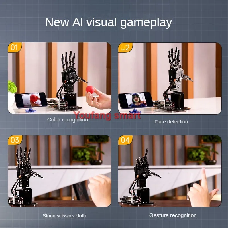 AI Visual Robot Hand Manipulator Palm Somatosensory Recognition 5 Dof Fingers for Raspberry Pi 4B Python Programmmable Robot Kit