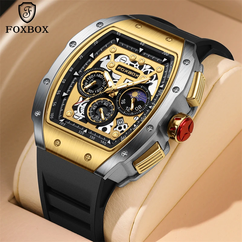 

FOXBOX Original Brand Luxury Men Watch Fashion Military Waterproof Watches for Men Outdoor Sports Square Date Quartz Wristwatch