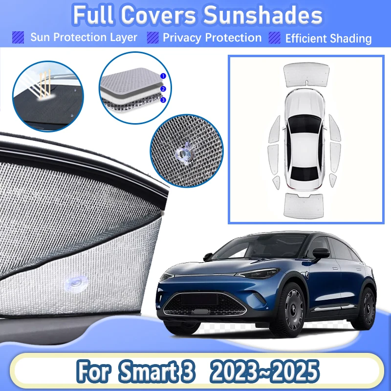 

For Smart 3 Accessories 2024 2023~2025 Car Window Sun Visor Auto Curtain Sunshade Accessories UV Protection Reflector Full Visor