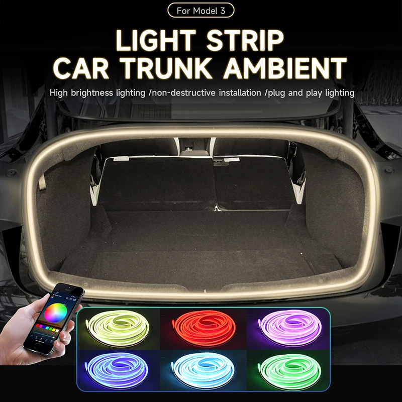 

RGB Trunk Light For TESLA MODEL 3 NEW Highland 자동차 트렁크 주변 조명 Waterproof Flexible Atmosphere Lamp Brighten Strip Ambient Light
