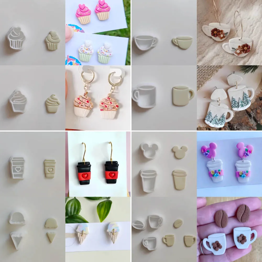 Food Series Cupcake/Coffee/Ice Cream/Tea Shaped Mini Clay Molds Clay Cutting Molds Tools For Earring Jewelry Decoration Making