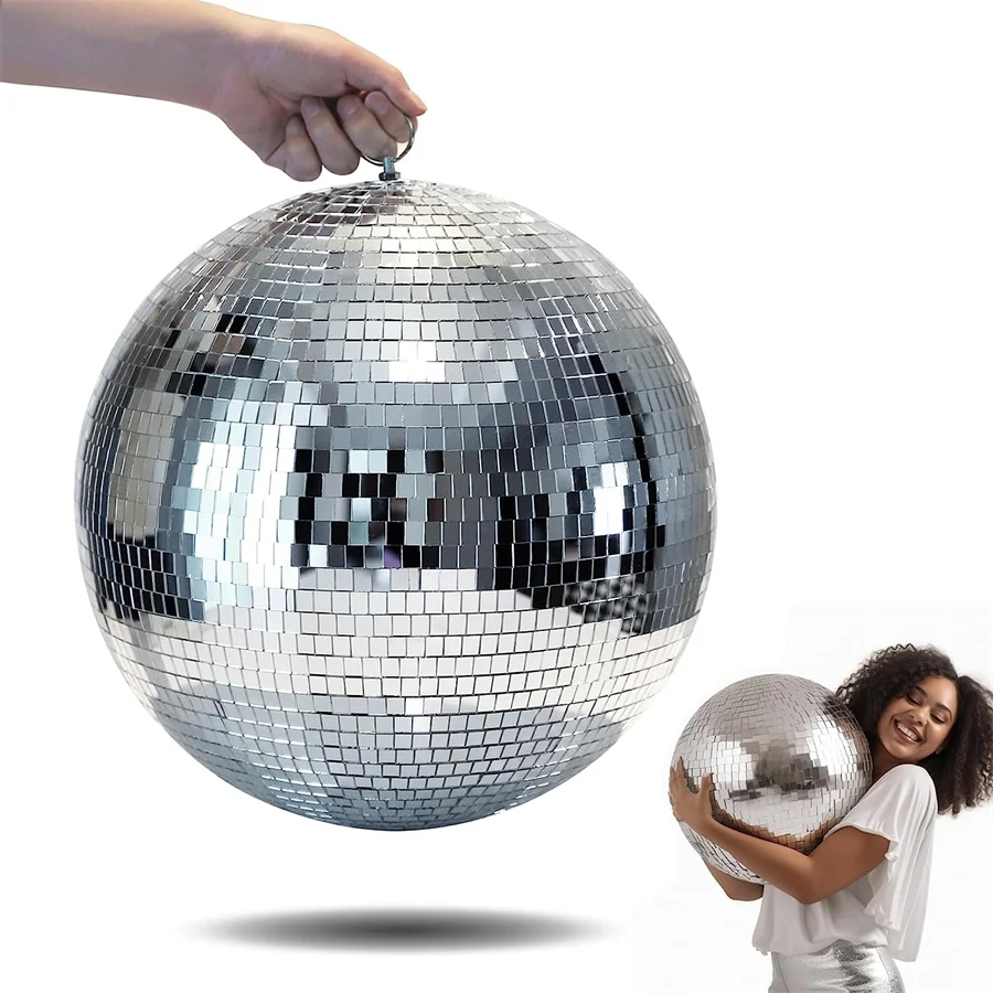 Disco Light Mirror Ball, 8/10/12 Inches Coo Fun Large Silver Hanging Disco Ball with Hanging Ring for Party Home Bands Decor