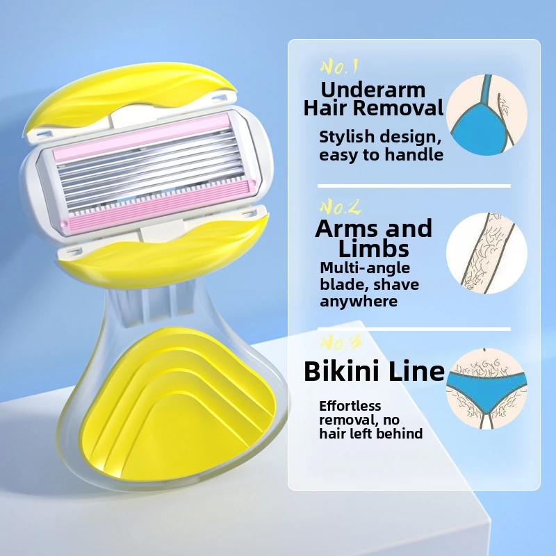 Portable Women's Manual Safety Razor, 6-layer Blade , Facial Underarm Leg Bikini Hair Removal Shaving Tool