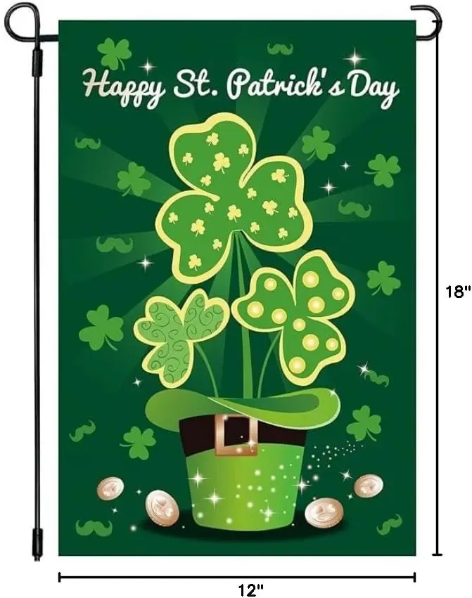 St Patricks Day Shamrock Hat Garden Flag 12x18 Inch Small Burlap Yard Lucky Holiday Outdoor Flag SP10 UUL EEZ
